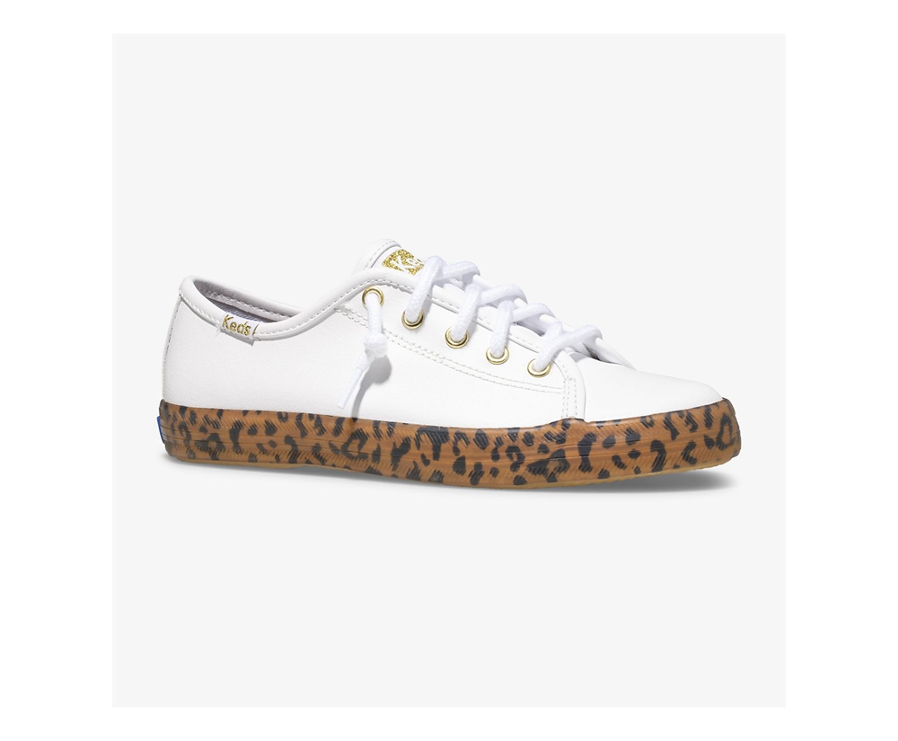 Keds Kids Sneakers White - Kickstart Leopard Foxing - 785MDGKLJ